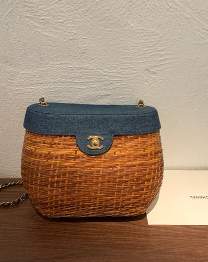 Chanel 98P wicker/denim chain basket bag