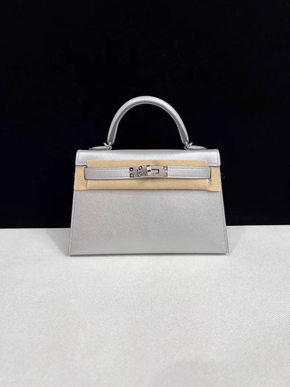 HERMES Mini Kelly 20 Olympic Silver leather gold hardware