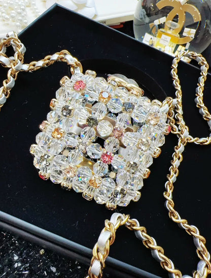 chanel 23C Rainbow Strass, Clear Crystal Embellished Micro Mini CC Evening Bag Gold Hardware