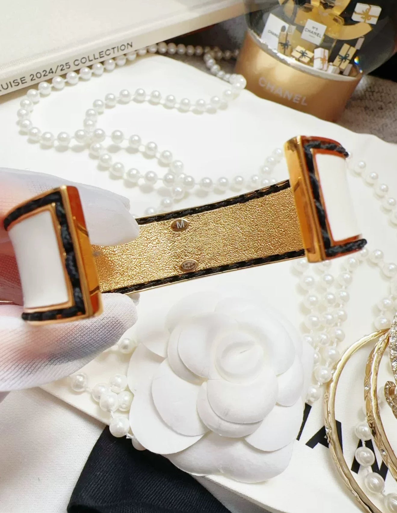 Chanel 24C White Black Open Bracelet