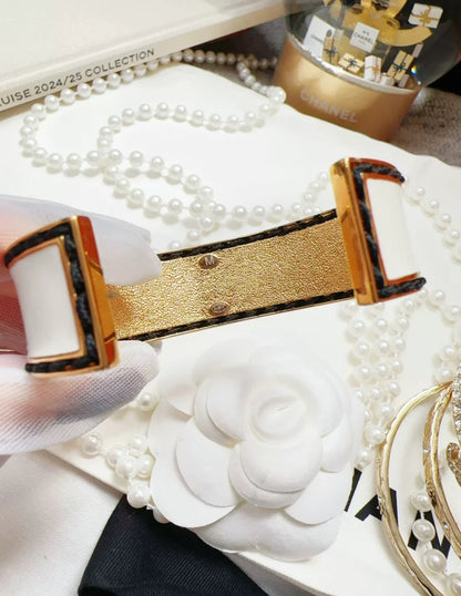 Chanel 24C White Black Open Bracelet