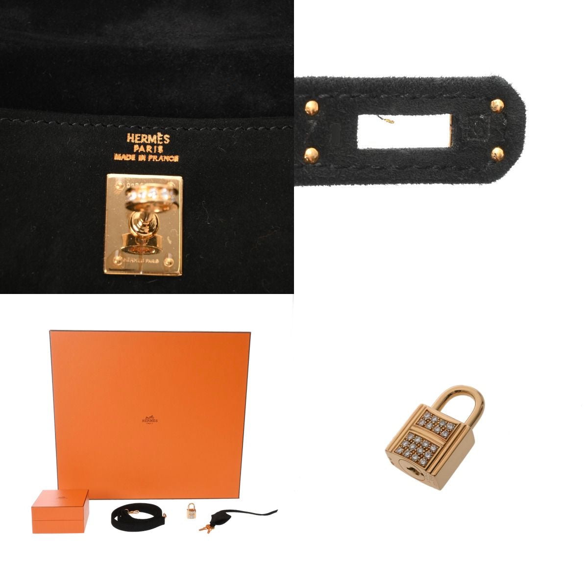 Hermes Kelly 25 Doblis black suede leather gold diamonds hardware
