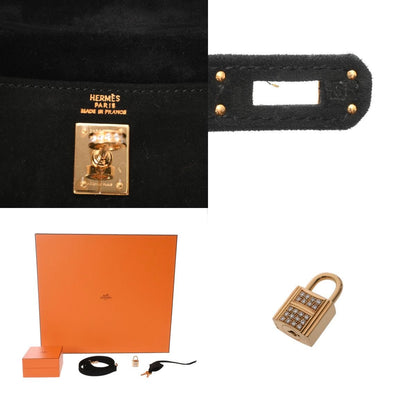 Hermes Kelly 25 Doblis black suede leather gold diamonds hardware