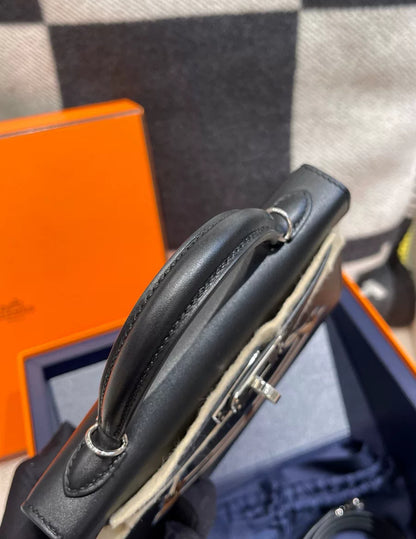 Hermès Mini Kelly Cheval De Bois Noir / Black Tadelakt Palladium Hardware