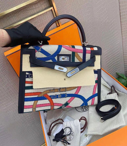 Hermès Kelly 32 Selliér Toile De Camp Cavalcadour Limited Edition