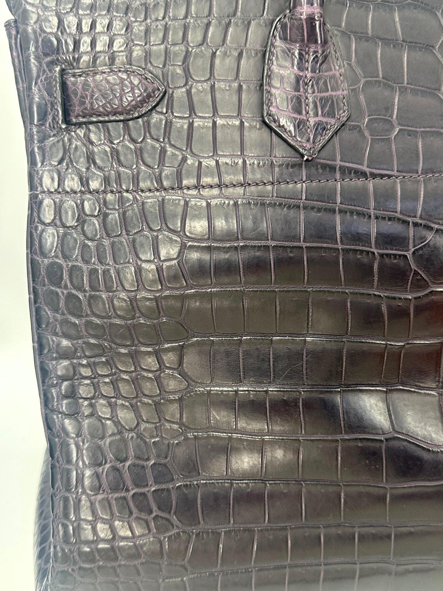 Hermes Birkin HAC 40 Matte Dark Purple Alligator Leather palladium hardware
