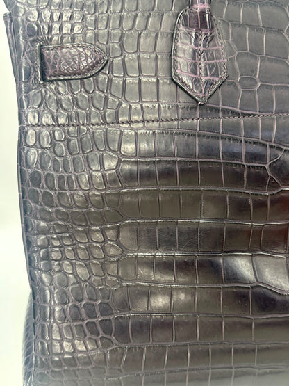 Hermes Birkin HAC 40 Matte Dark Purple Alligator Leather palladium hardware