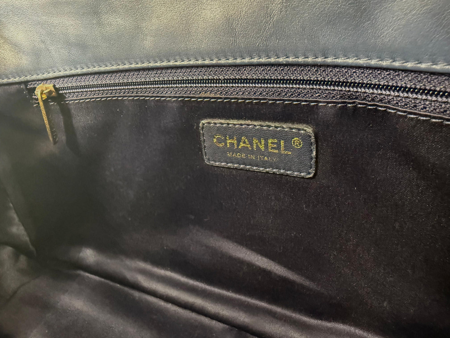 Chanel blue leather flap bag gold hardware