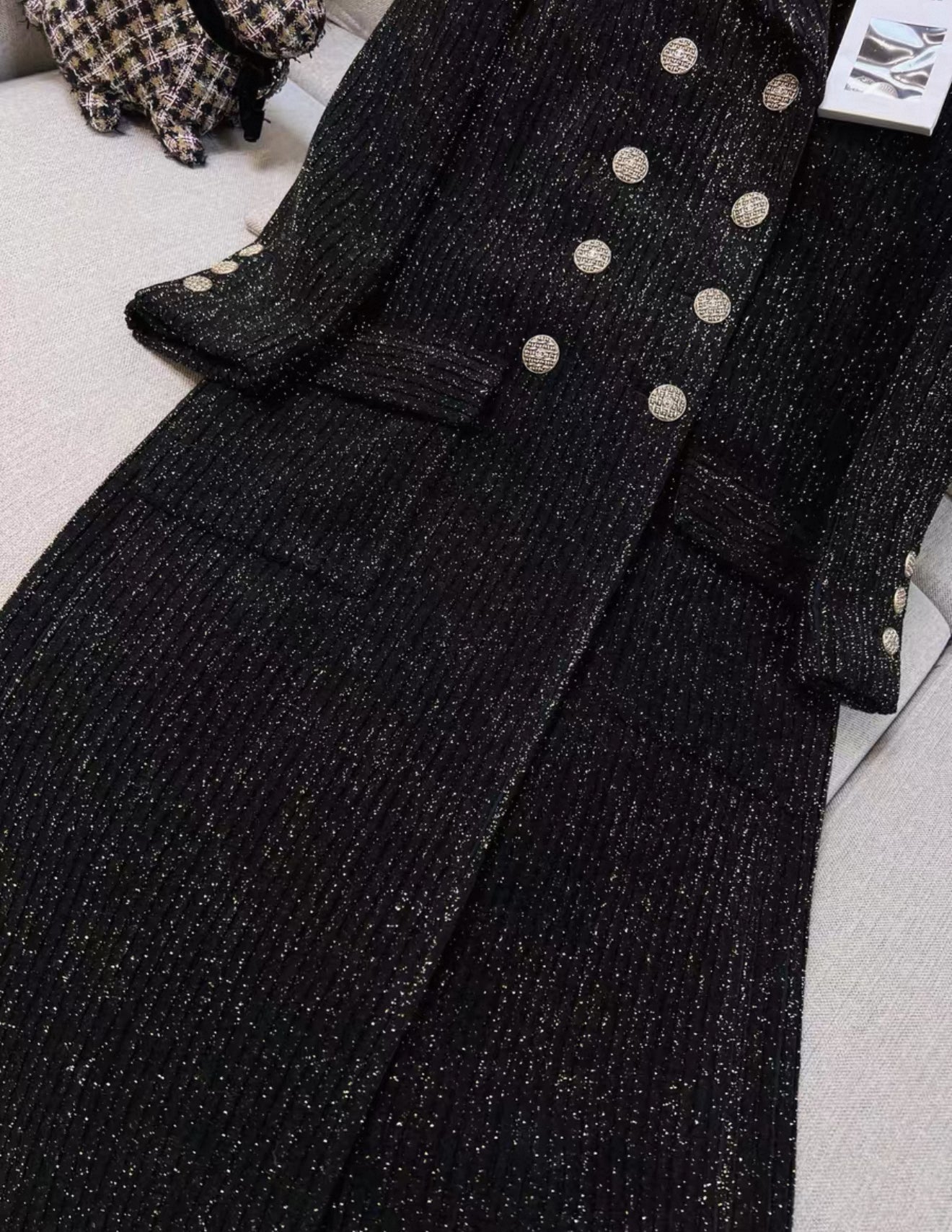 Chanel 18k Black/Gold Ribbed Velvet Coat