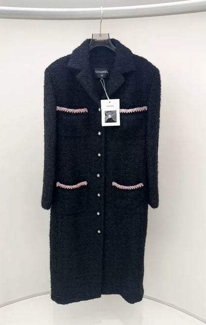 Chanel 24K black tweed long coat