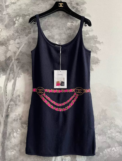 Chanel 23N Navy Blue Cashmere Dress