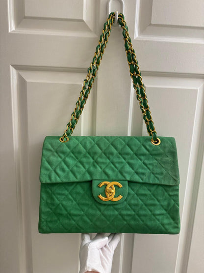 Chanel Green Denim Maxi Flap Bag