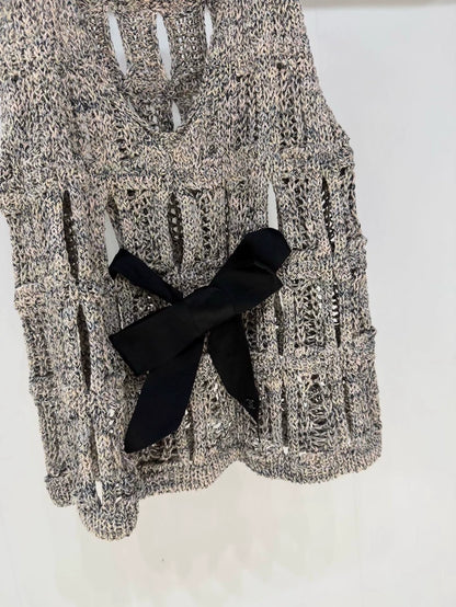 Chanel 20K grey knitted black bow top