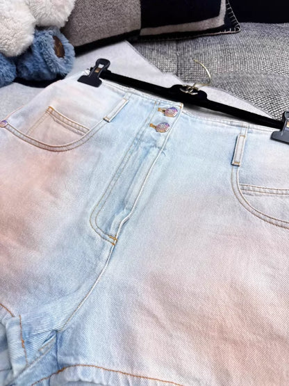 Chanel 24C orange gradient blush denim shorts
