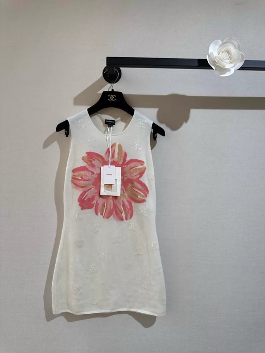 Chanel 24S ecru pink floral sequinned dress
