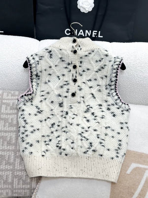 Chanel 21A black and white polka dot knit turtleneck sweater