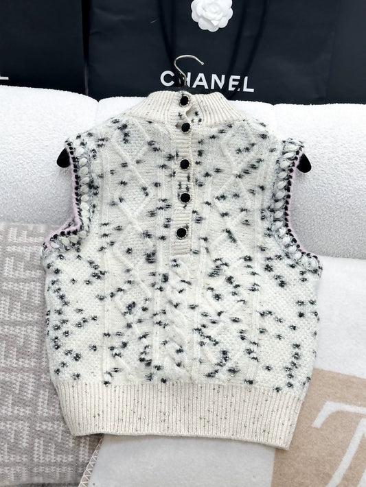 Chanel 21A black and white polka dot knit turtleneck sweater
