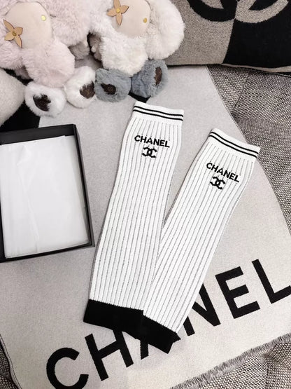 Chanel 24C white and black striped stockings