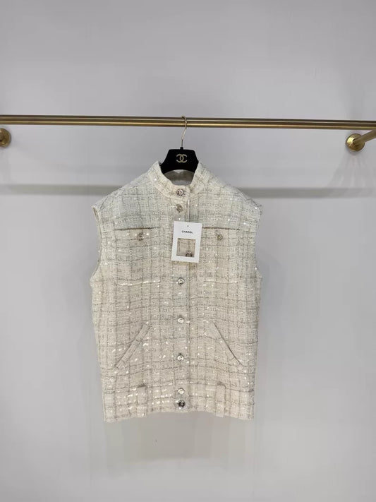 Chanel 25S beige Tweed Sequin Jacket