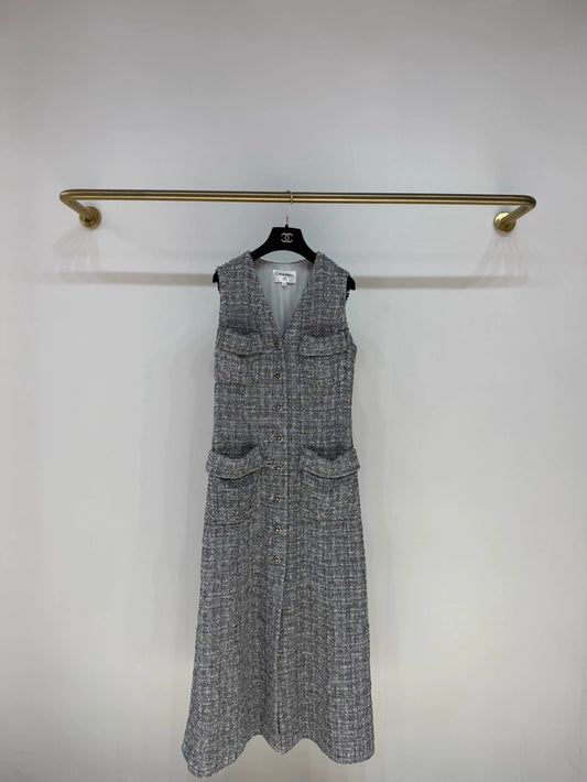 Chanel 24P grey long tweed cardigan