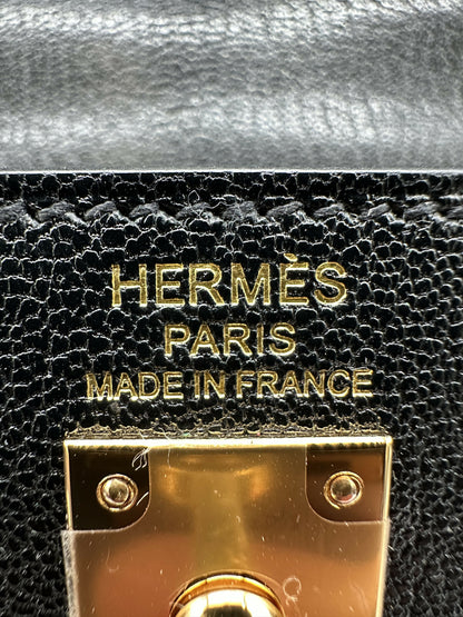 Hermes Kelly 25 Chevre mysore black ghw stamp K