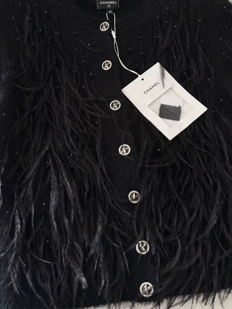 Chanel 25S Black Feather Cardigan