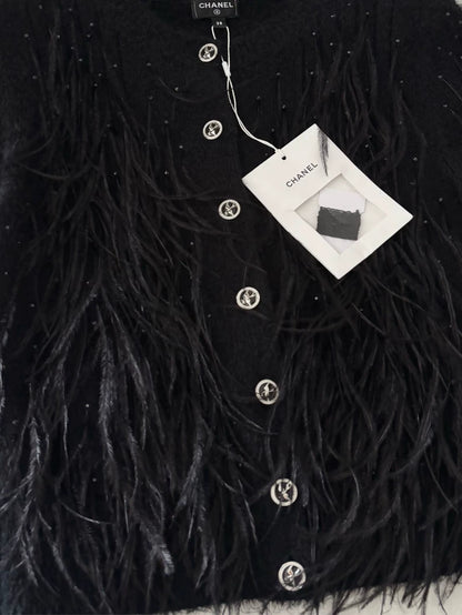 Chanel 25S Black Feather Cardigan