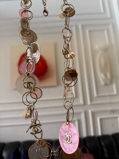 Chanel 2007 "Bubbles" long chain necklace in dreamy, colorful mother-of-pearl