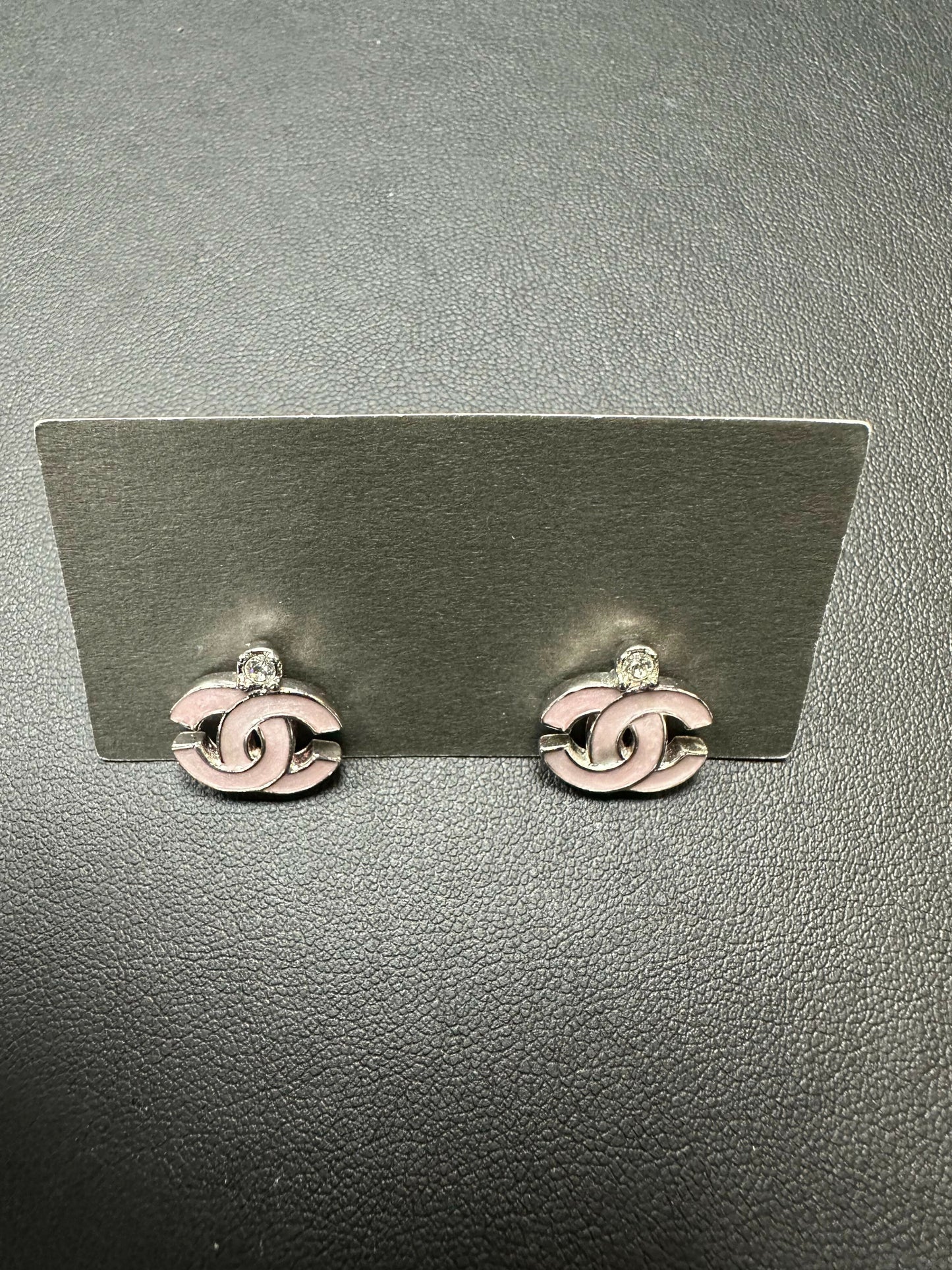 Chanel Vintage 04P Rhinestone Matte Purple Silver CC Stud Earrings