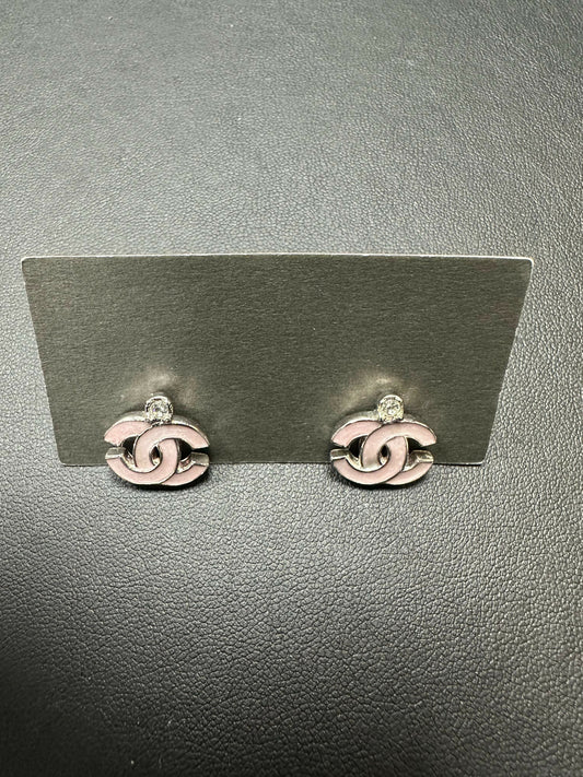 Chanel Vintage 04P Rhinestone Matte Purple Silver CC Stud Earrings