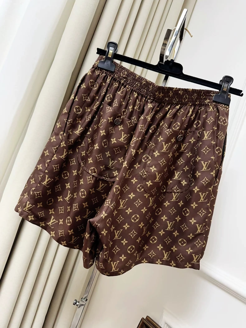 Louis Vuitton monogrammed brown/khaki silk shorts