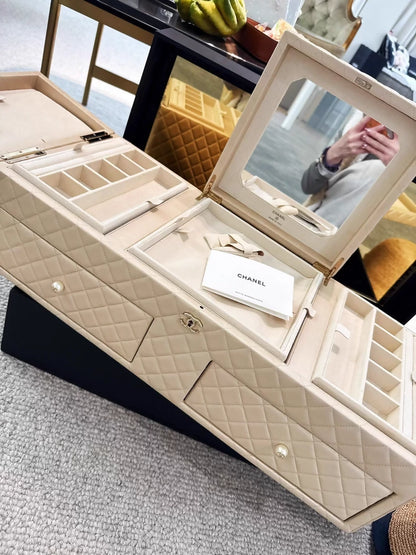 Chanel 16A champagne gold quilted lambskin largest size jewelry case/box