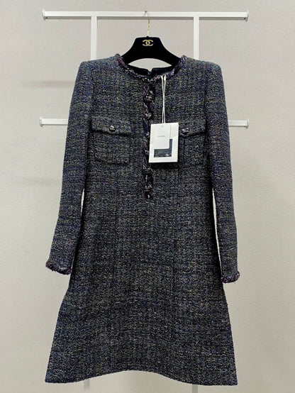 Chanel 21K Neon Sequin Double Pocket Dress