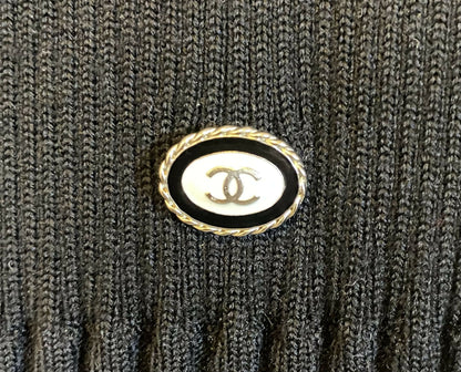 CHANEL 2019 MAXI BLACK CREAM RIBBED WOOL KNIT DRESS FR 44