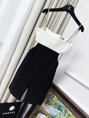 Chanel 22s Black and White Chain Strap Jumpsuit