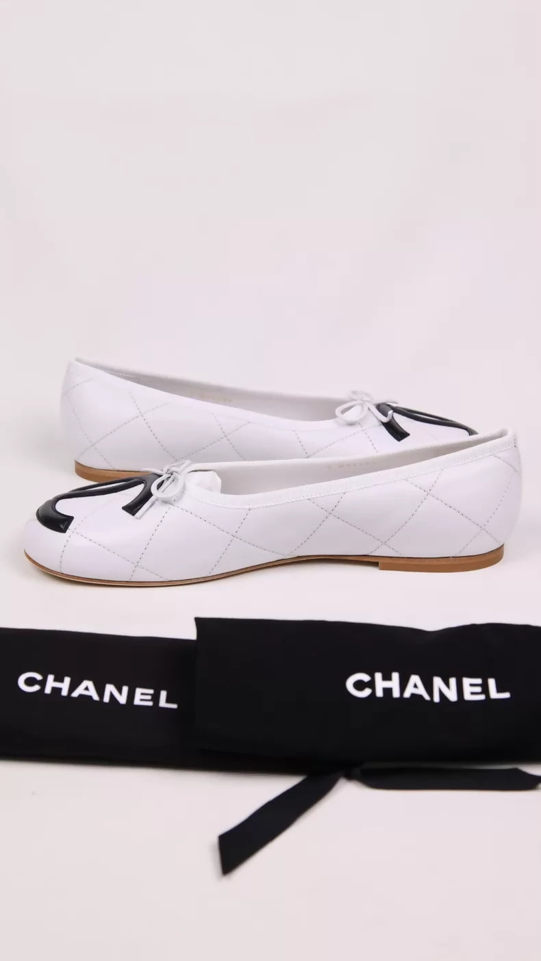 Chanel 26M Coco Beach White Cambon Ballet Flats