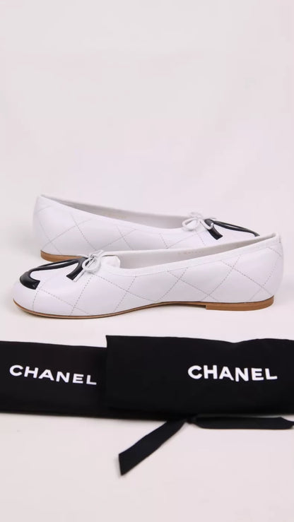 Chanel 26M Coco Beach White Cambon Ballet Flats