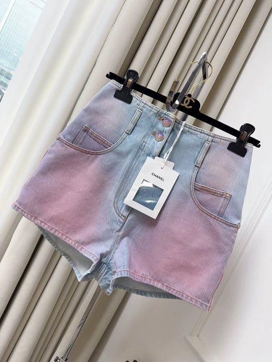 Chanel 24C Gradient Pink Denim Shorts