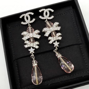 Chanel pink crystal diamond bow earrings