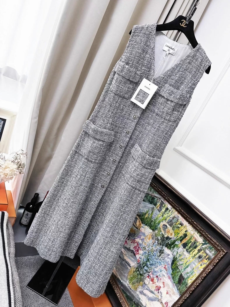 Chanel 24p grey tweed long dress
