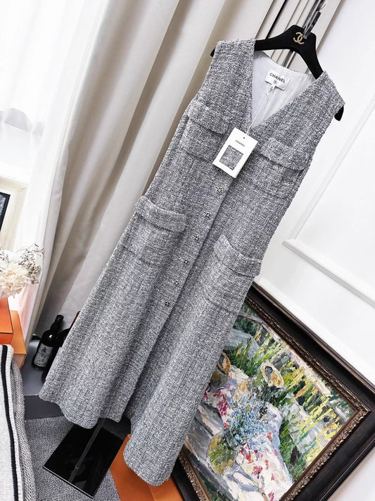 Chanel 24p grey tweed long dress