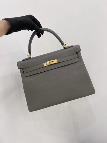 Hermès Kelly 32 Grey 8F Togo Leather with gold hardware