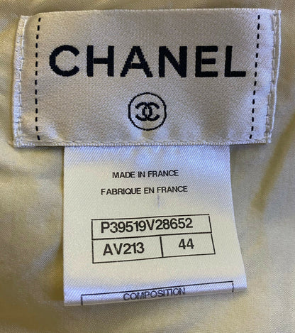 Chanel 10A ‘Arctic Ice’ Micro Pearl Beaded Fringe Ivory Tweed Shift Dress FR 44