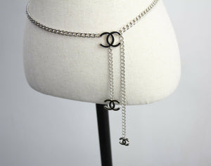 Chanel Vintage 09V Enamel Black & Silver-Tone Metal Waist Chain/Necklace