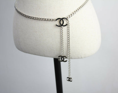 Chanel Vintage 09V Enamel Black & Silver-Tone Metal Waist Chain/Necklace