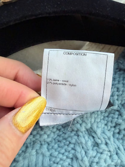 Chanel 2015 Blue Cashmere Badge Cardigan