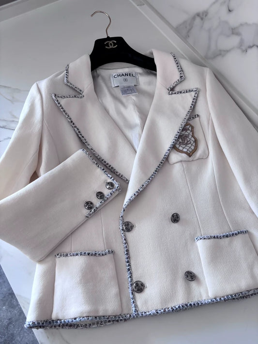 Chanel 05 Embroidered Badge CC Logo Beige Jacket