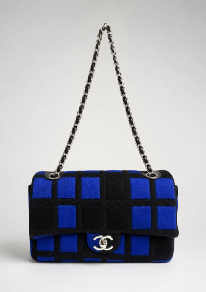 Chanel 13P Runway Blue Black Jersey Classic Medium Single Flap Bag SHW