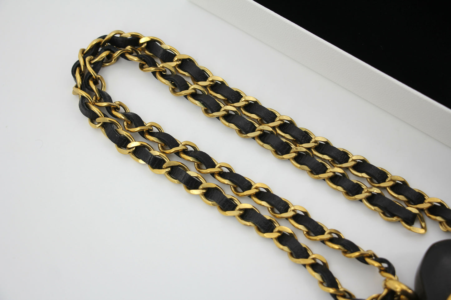 Chanel Vintage 91 Wooden Heart CC & Leather Chain Necklace