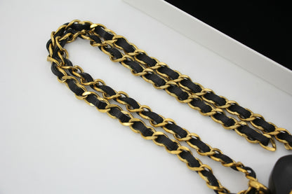 Chanel Vintage 91 Wooden Heart CC & Leather Chain Necklace